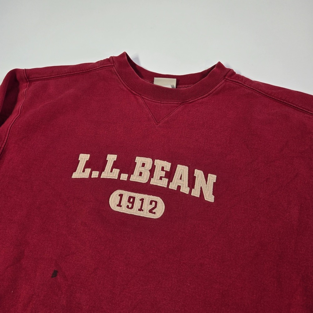 Vintage LL Bean Sweatshirt Mens Large Red Crew Neck Spellout Embroidered 1912 - Picture 3 of 8